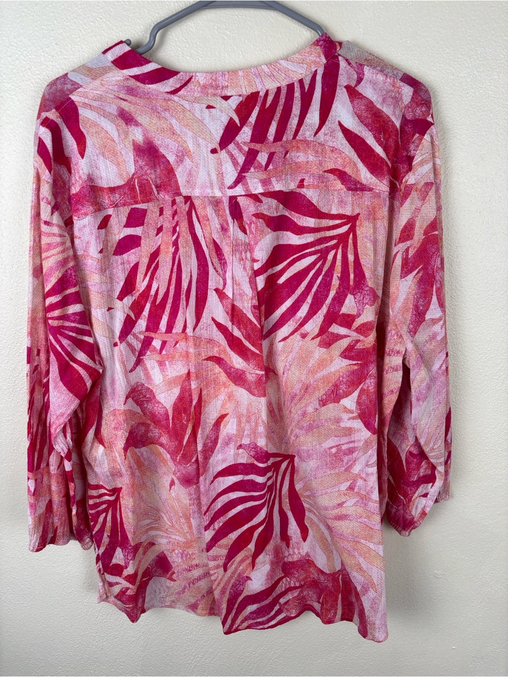 Chico’s Tropical Leaf Print Tunic Women’s Size 3 XL Pink Cotton Blouse Office - Picture 3 of 6